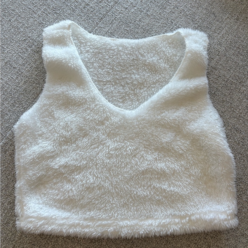 White Fuzzy Sleeveless Top